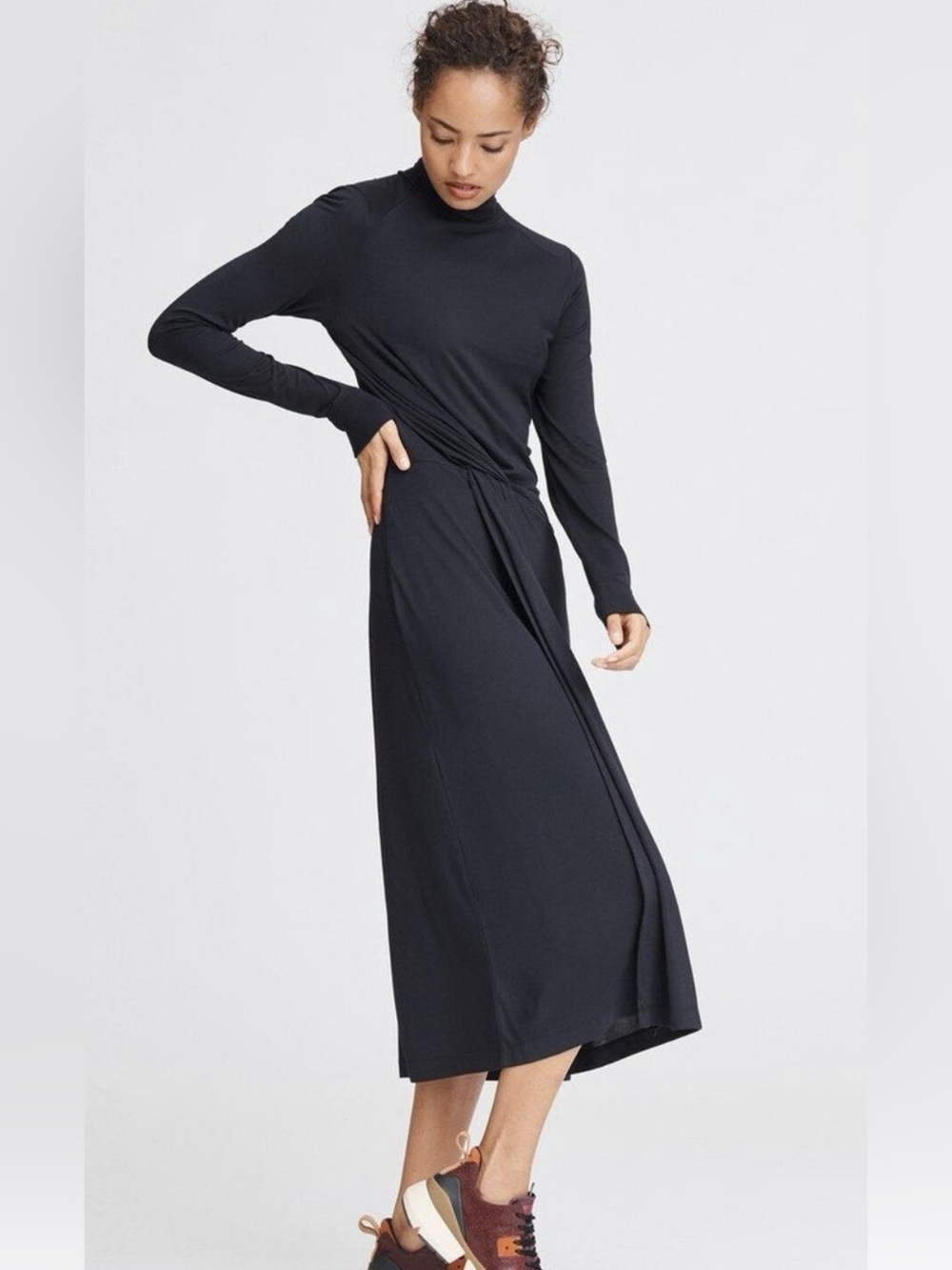 Rag & bone Black Long-Sleeve Turtleneck Midi Dress size large - Picture 3 of 12